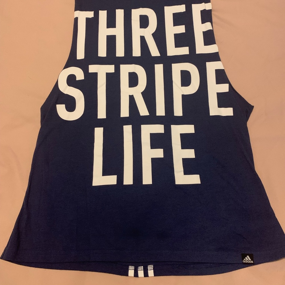 Blue “Three Stripe Life” Adidas Women’s Muscle Tee